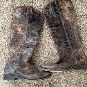 Brown, Frye tall boots.